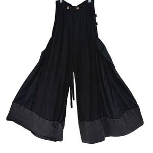 Avant Garde Wide Leg Linen Blend Pants Distressed Lagenlook Black Small